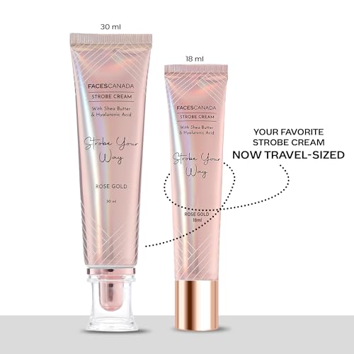 Image of FACES CANADA Strobe Cream Mini- Rose Gold, 18ml | Primer + Highlighter + Moisturizer | Shea Butter & Hyaluronic Acid | Intense Hydration | Flawless Radiant Dewy Skin | Illuminating & Glowing Makeup Base