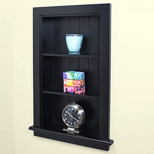 Image of 14x24 Aiden Recessed Wall Niche Medicine Cabinet Replacement, in The Wall Bathroom Cabinet Insert Shelf /Shelves, Made in North America, Real Wood, NO MDF, Beadboard, Black
