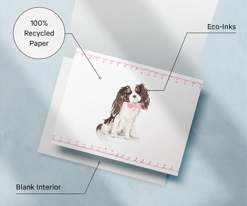 Image of Twigs Paper - Cavalier King Charles Spaniel Dog Note Cards - Set of 12 Blank Cards (5.5 x 4.25 Inch) with 12 Envelopes - 100% EcoFriendly Stationery - Made In USA