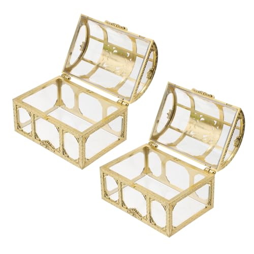 MAJORMENCH 2個 透明プラスチック製海賊宝箱 卓上小物入れ ジュエリーやトリンケットの収納に 頑丈で実用的なクリスタル風デザイン