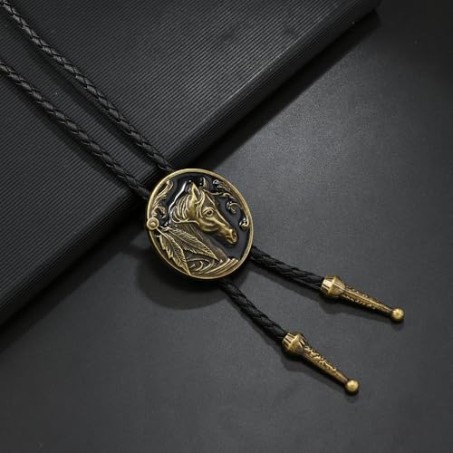 Image of Joxevyia Bolo Tie for Men Vintage Cow Skull Leather Rope Western Cowboy Necktie Vintage Bola Tie Gift for Him