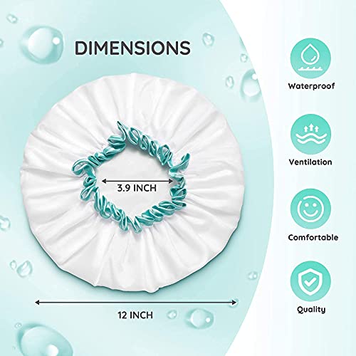 Mikimini White Shower Cap For Long Hair 1 Pack, 12Inch Large Size&Rainbow Series Shower Cap 1 Pack, 12Inch Double Waterproof Soft Peva Lining(B) #TOP2