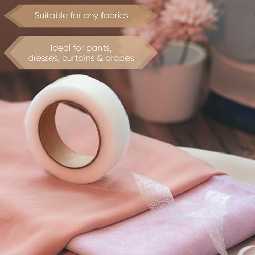 hemming tape - 65 yards x 34 inch - very strong no sew iron-on hem tape for fabric pants curtains amp drapes - durable fabric tape