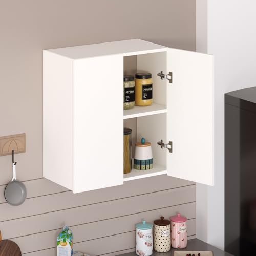 Image of BLUEWUD Opryt Engineered Wood Kitchen Cabinet Rack, Wall Mounted Storage Crockery Cabinet Unit for Kitchen Utensils, Jars, Spices, Space Saving Modular Cupboard for Home & Kitchen DIY (White)
