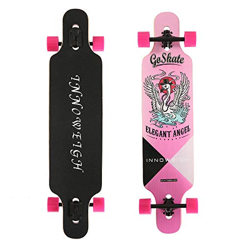 INNOWEIGH 41 Inch Longboard Skateboard Through Freestyle Longboard Complete Drop Down Through Deck Cruise Professional Beginners Longboard Pink Swan