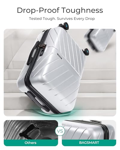 Image of BAGSMART Carry On Luggage 22x14x9 Airline Approved With TSA Lock, 1OO% Polycarbonate Hardside Luggage with Spinner Wheels,Durable Hard Shell Carry On Suitcase 20 inch Silver