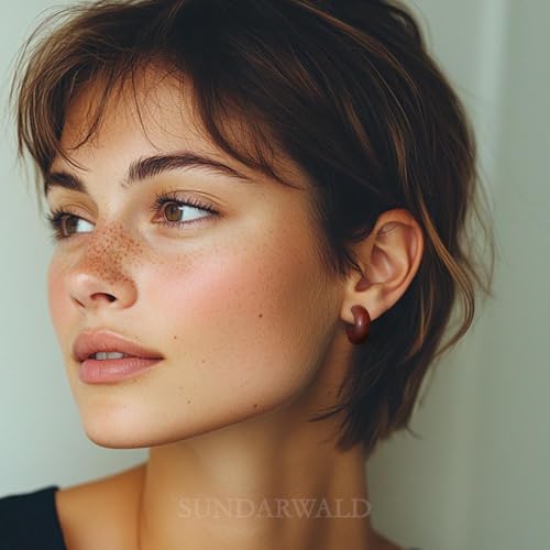 Red Hardwood Half Hoop Stud Earrings for Women Men, Natural Wood Boho Minimalist, 18mm Wooden Huggie Earrings jewelry for Her or Him2