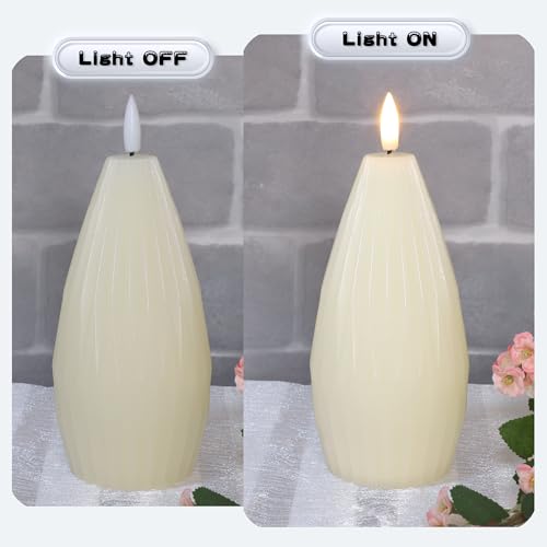 Image of Ivory White Ribbed Flameless Candles Battery Operated with Remote Geometric Aesthetic Flickering LED Real Wax Candle Vintage Home Decor for Christmas Table Fireplace Mantel, 3 Pack