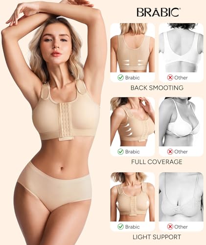 Image of BRABIC Post Surgery Compression Bras for Women Front Closure Mastectomy Bra with Wide Adjustable Straps Wirefree
