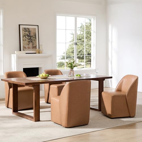 Image of Watson & Whitely Leather Rolling Dining Chairs with Casters Set of 2, Brown