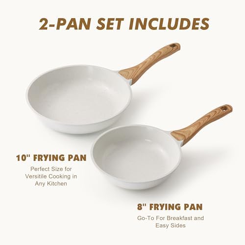 SENSARTE Nonstick Frying Pan Skillets, White Ceramic Coating Omelette Pans, Healthy Cookware Chef's Pan, Free of PTFE & PFAS (8+10 Inch) - Thumbnail 2