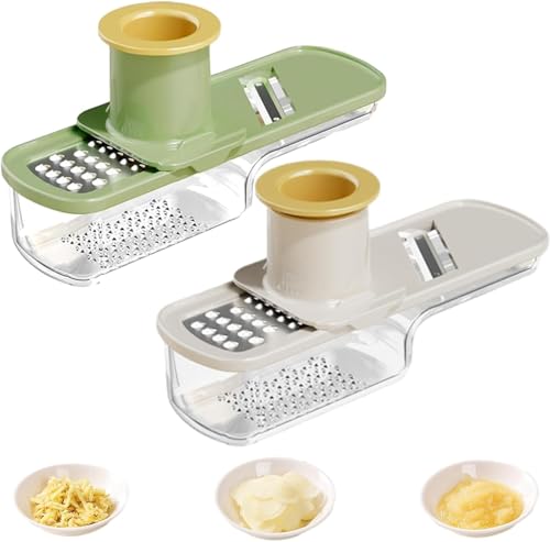 Mini rebanador de ajo, mandolina multifuncional, molinillo de jengibre y ajo vegetal, rallador de ajo 3 en 1 con protector de mano, cortador de mandolina de verduras con recipiente (AB)