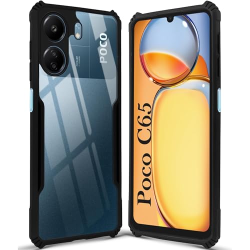 Image of Jkobi Back Case Cover for Poco C65 (Shockproof with Polycarbonate Clear Panel | Professional Black)