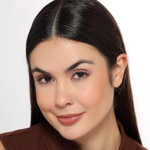 Image of Nilu's Collection Rose Gold American Diamond Non Piercing Nose Pin for Women | Elegant Flower Nose Stud | Minimal Clip-On Nose pin | Anti-Allergy | Anti-Tarnish | Office Wear | Daily Wear | office Wear | Non Piercing