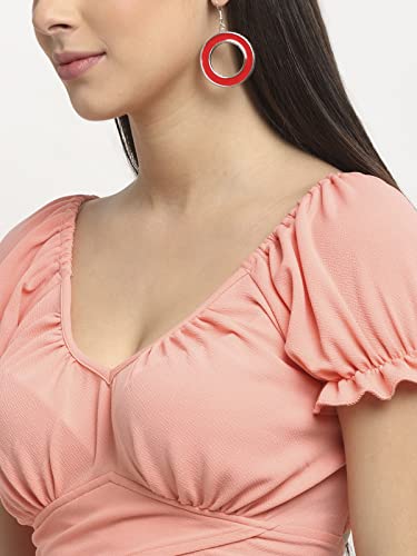 Image of ELEVANTO Women's Ruffle Stylish Short Sleeve Tie Up Back Crop Top Off Shoulder Bardot Blouse /Tops for Summer