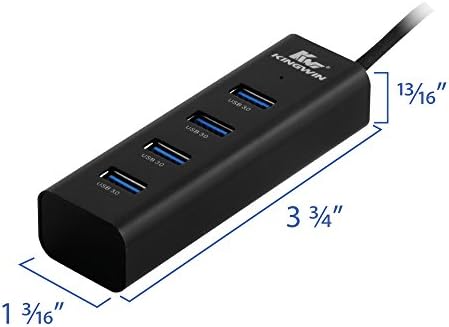 Kingwin USB Hub 4 Port USB 3.0 Data Hub Aluminum for Mobile SSD, MacBook, Mac Pro/Mini, iMac, Chromebook, Surface Pro, USB Flash Drives, Notebook PC, XPS, and More (KWZ-400-BK)
