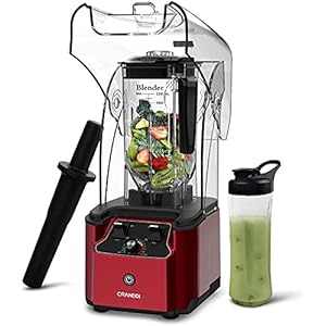 CRANDDI Quiet Commercial Blender with Soundproof Shield, 2200 Watt Professional Blenders for Kitchen with 80oz Pitcher and Self-Cleaning, High-Speed Blenders K90 Red