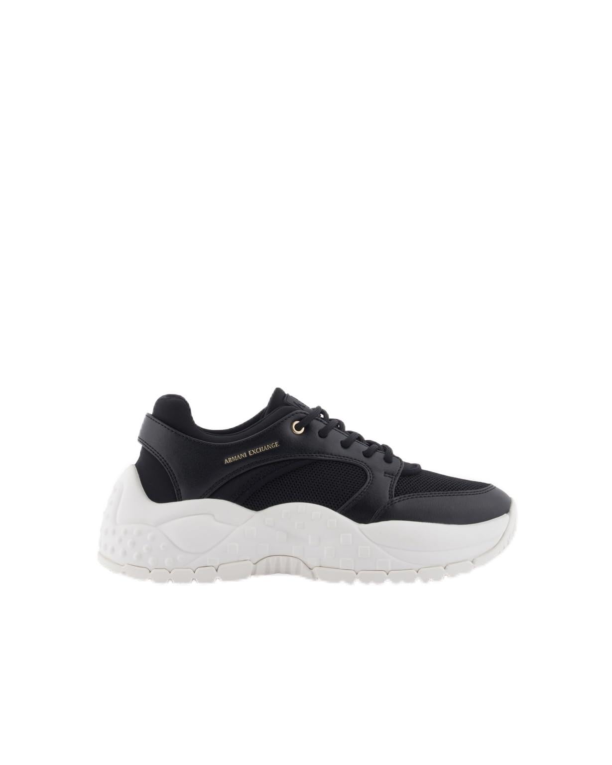 Armani Exchange Women Vedder, Platform, Patch Logo Sneaker, Black, 2/2.5 UK