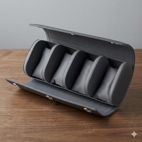 Image of essart Travel Watch Roll Case 4 Slots - Portable Luxury Watch Organizer & Storage Box for Men & Women