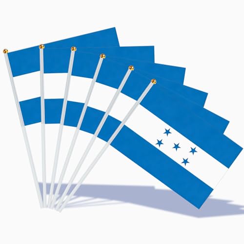 AhfuLife Petit Drapeau Honduras – 15 Pièces Mini Drapeaux Honduriens avec Poteau Blanc 30 cm, Décoration Jardin, Bar, Coupe du Monde, Fête Nationale