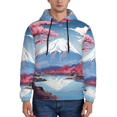 Sweat à capuche japonais Mont Fuji homme noir L style décontracté