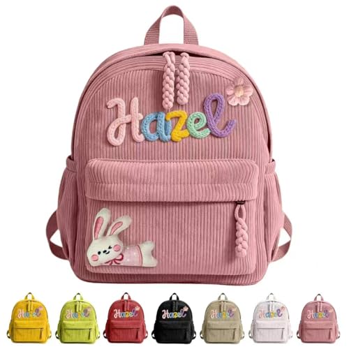 Kannts Personalised Kids Backpack for Girls Boys Toddler Baby Backpack Childrens School Bag for Primary Girls with 3D Rope Name Embroidery (Pink)