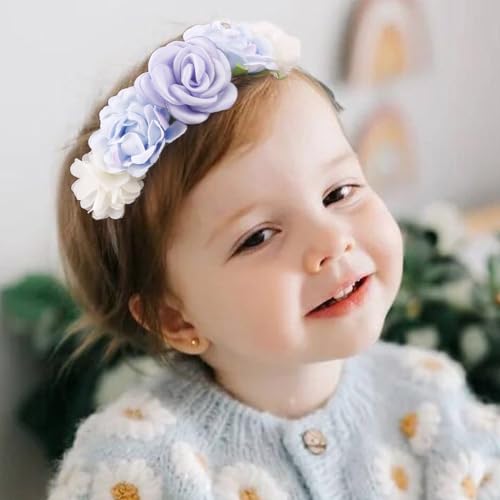 3pcs Hair Bows Baby Headbands for Girls, Flower Headband Elastic Nylon Hair Bands Set Bow Hair Accessories Gifts for Toddles Infant4