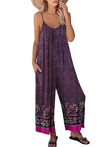 Image of ANRABESS Women Jumpsuits 2026 Casual Sleeveless Spaghetti Strap Boho Wide Leg Rompers Summer Outfits Beach Vacation Clothes