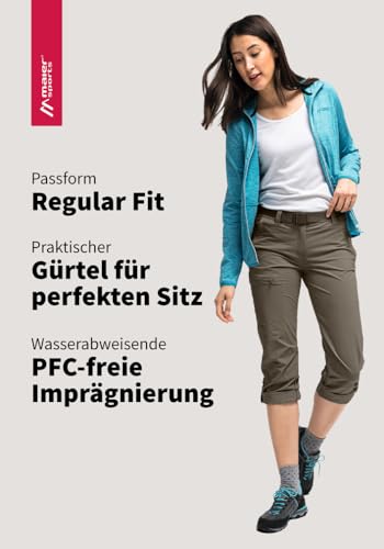 Maier Sports Lulaka, Damen Wanderhose, Wasserabweisende Outdoorhose für Trekking und Hiking, PFC-frei, mSTRETCH pro 4 & Dryprotec, Rollup-Funktion, Braun, 46 (W38/L32)