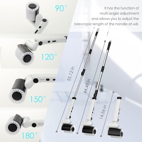 Electric Spin Scrubber,Shower Cleaning Brush with 4 Replaceable Brush Heads,Ipx7 Waterproof, Adjustable Extension Handle,Power Scrubber 2 Adjustable Speeds,for Kitchen,Bathroom,Glass,Car - Image 2