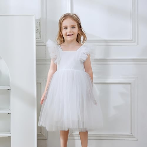 Image of Tutu.kk Toddler Girls Vintage Party Dress Ruffled Sleeve A-Line Tulle Flower Girl Dresses for Wedding,Birthday