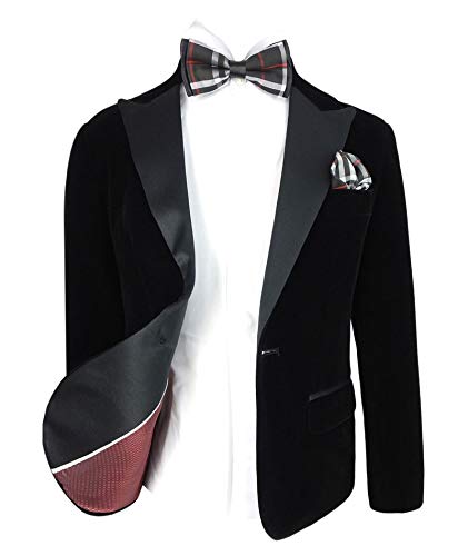 Device Boys Velvet Blazer with Black Contrast Sheen Lapel in Black Size 7
