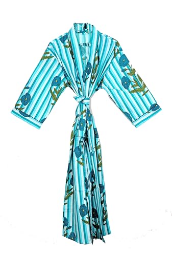 Image of Pure 100% Cotton Robe For Womens Bathrobe Dressing Gown Long sleepwear Free Size Kimono