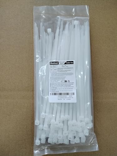 Oksdown 100 Pack White Plastic Cable Ties 300mm×4.8mm Strong Nylon Heavy Duty Self Locking 12 inch/30 cm Long Zip Tie Wraps - Image 2