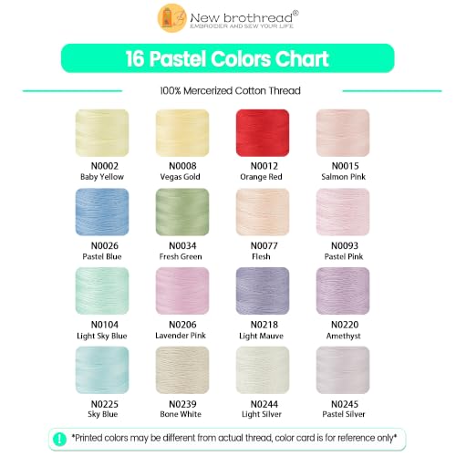 Image of New brothread Multi-Purpose 100% Mercerized Cotton Threads-16 Pastel Colors