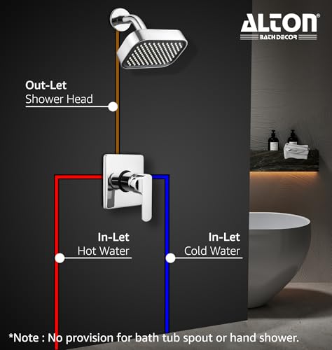 Image of ALTON FAM3352, Brass, Single Lever Bathroom Concealed Shower System with Overhead Shower and Arm | Silver