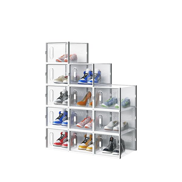 NovaXZ 12-Piece Medium White Plastic Mesh Shoe Box Set - 35.00 * 25.00 * 19.00cm, Modular Design for Home Storage
