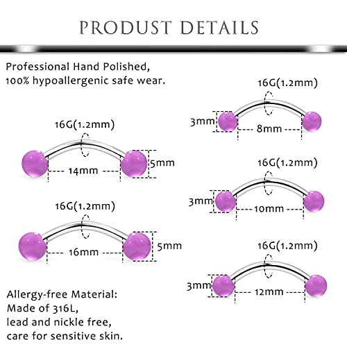 Hoeudjo 60PCS Vorious Sizes Snake Eyes Tongue Ring 16G Surgical Steel Snake Bite Piercing Jewelry Curved Barbell Eyebrow Rings Rook Daith Earrings for Women Men2