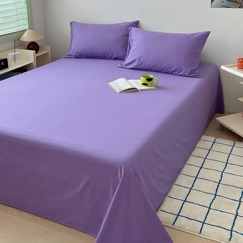Lirzxin Sábanas sin goma 245 x 250 cm, sábana de cama doble de algodón monocolor, sábana y 2 fundas de almohada, verano transpirable y suave, lila