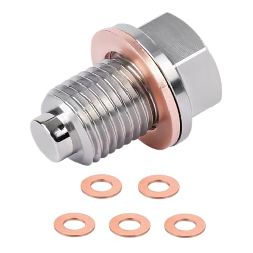 M14x1.5 Oil Sump Plug Nut Bolt, Magnetic Car Oil Drain Plugs, Stainless Steel Sump Differential, Drain Plug with 5 Washers for Engine Oil Pan Protection (1Pcs Silver)
