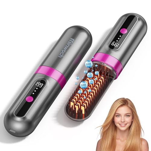 Go Brush Pro 2026 Upgraded Cordless Hair Straightener Brush Anti-Frizz Negative Ions MCH Fast Heating 3 Temp Settings 4000mAh Type-C Portable Travel Styling Tool