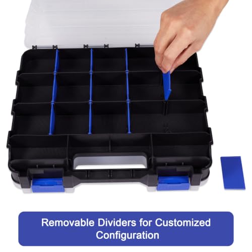Image of Hardware Organizer Box with 34 Compartments & Removable Dividers - Durable Plastic Double Side Tools Box for Nuts, Bolts, Screws, Nails & Small Hardware (Blue)