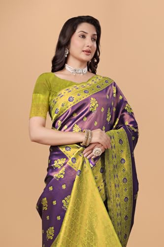 Image of Traditional Banarasi Silk 5.50 Meter Saree With 0.8 Meter Unstitched Blouse Piece For Wedding, Family Function, Festival And Special Occasion
