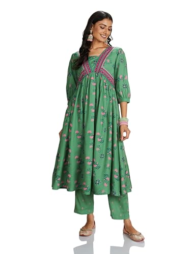 Image of Amazon Brand - Myx Women's Rayon Floral Kurta and Pant Set (Available in Plus Sizes)
