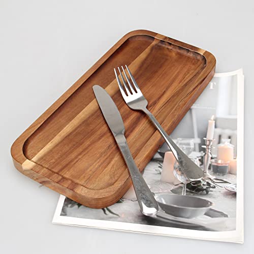 2 Pcs Rectangular Wooden Platters for Food Party Decorative Small Serving Tray Long Charcuterie Board Acacia Wood Trays Home Decor Cheese Board Rectangle Cake Dessert Plates Snack Appetizer Platter