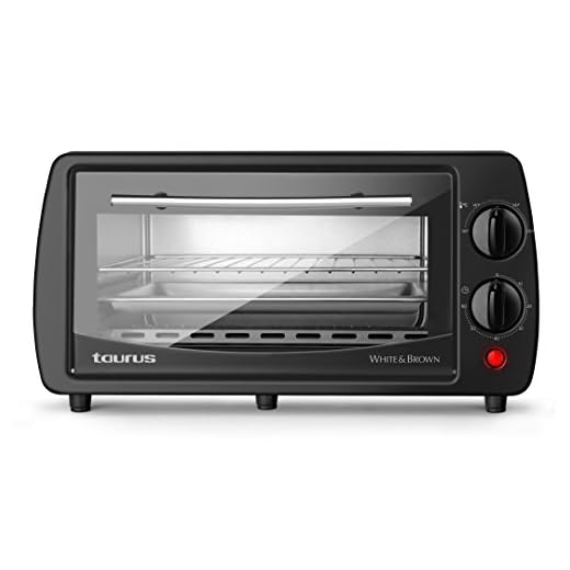 Taurus Horizon 9 - Horno eléctrico de 800 W, 9 l, temporizador de 30 minutos, 3 modos de cocción, doble acristalamiento, incluye rejilla, bandeja recogemigas, negro