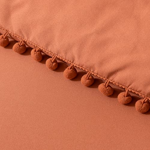 Sleepbella Burnt Orange King Comforter Set 5Pcs, Ultra Soft And Fluffy Bedding Comforter Sets Ball Pom Fringe Design (1 Boho Comforter, 2 Pillow Shams, 2 Pillow Cases) #TOP3