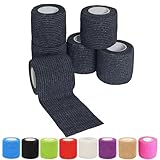 Erewa 6 Pack 2 Inches Self Adhesive Wrap Bandage Self Adherent Cohesive Bandage Tape Stretch Vet Wrap Breathable Athletic Tape for Sports, Wrist, Ankle（Black）