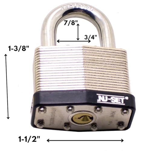 Image of NUSET 40mm 1-1 /2 inch Laminated Hardened Shackle Padlock-Pin Tumbler Double Locking with Rubber Bumper, Keyed Alike, Pack of 5
