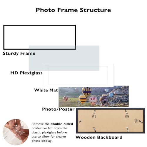 Image of JCJMY 12x36 Picture Frame with 10x30 Mat, Display Photo 10x30 with Mat or 12 x 36 Without Mat, Wall Hanging Large 12 by 36 Poster Frame with Plexiglass, Black